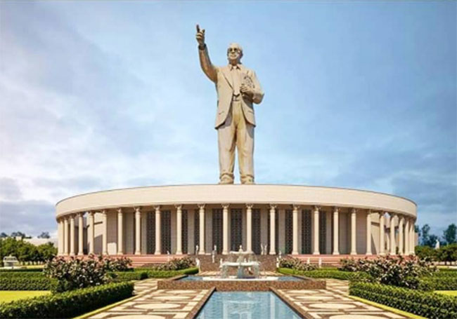 Where is the 125-feet tall Ambedkar statue?
