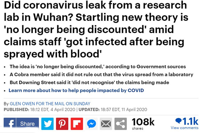 ల్యాబ్ నుంచే కరోనా పుట్టింది.. డెలీ మెయిల్ సంచలన కథనం