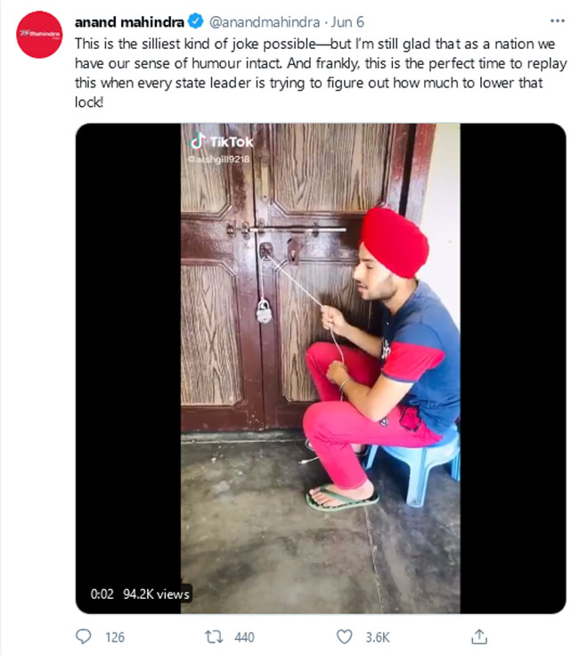 లాక్ డౌన్ సడలింపులపై ఆనంద్ మహీంద్రా ట్వీట్