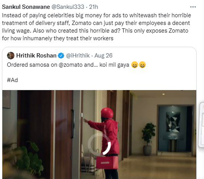హృతిక్ జోమాటో యాడ్ పై సోషల్ మీడియాలో విమర్శలు