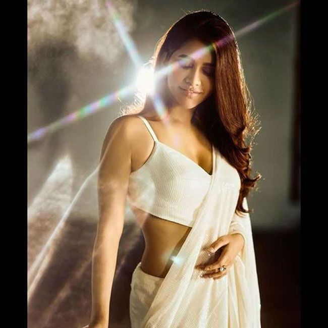 Nabha Natesh Ravishing Looks In White Saree
